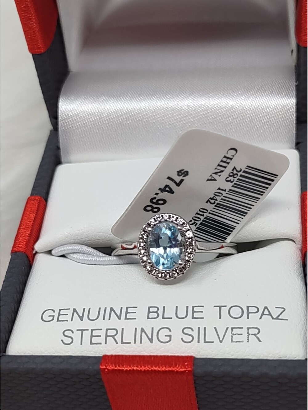 Sterling Silver Blue Topaz White Sapphire Halo Ring Sz 7